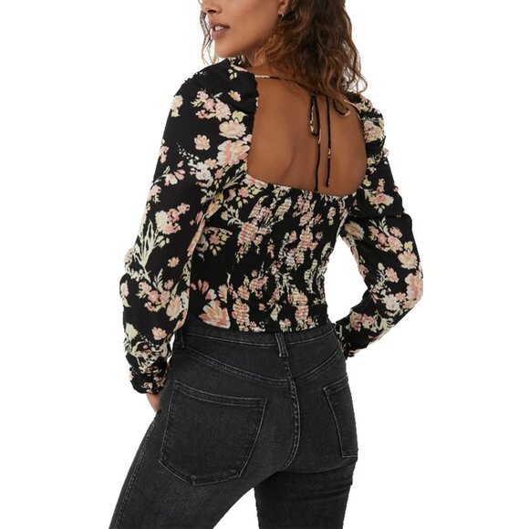 FREE PEOPLE Hilary Printed Keyhole Top - Black Floral Combo - XS - Picture 4 of 4